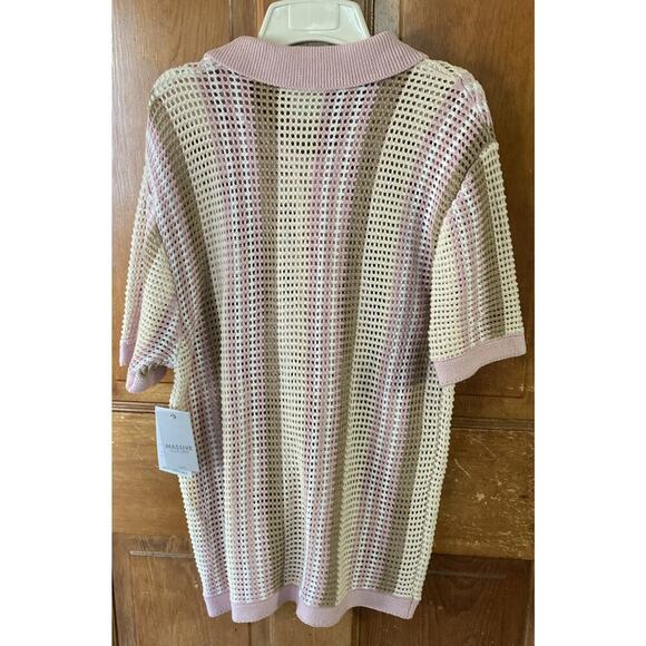 Massive Luxury Crochet Knit Polo Shirt Sz M New Pink White Brown Button Closure - Picture 7 of 10
